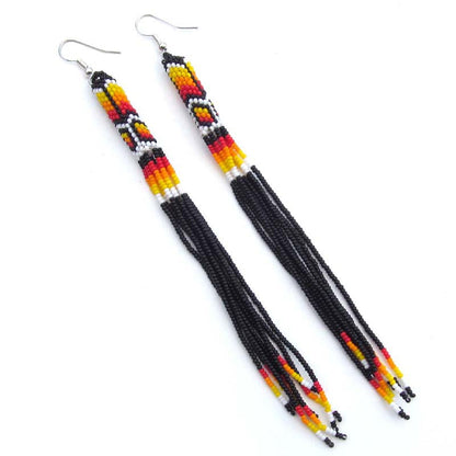 Handmade Beaded Earrings 5 Inch Long - Black