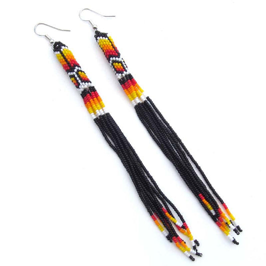 Handmade Beaded Earrings 5 Inch Long - Black