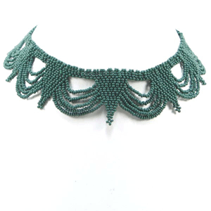 Handmade Beaded Green Seed Bead Bib Necklace Earrings Set