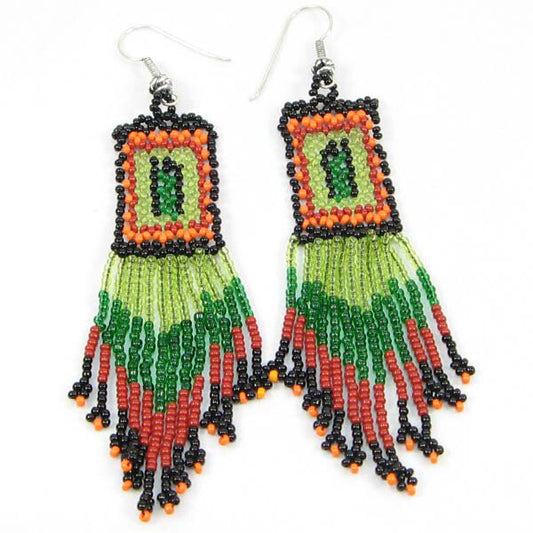 Handmade Beaded Green Enclosure For Ceremonial Dance Earrings