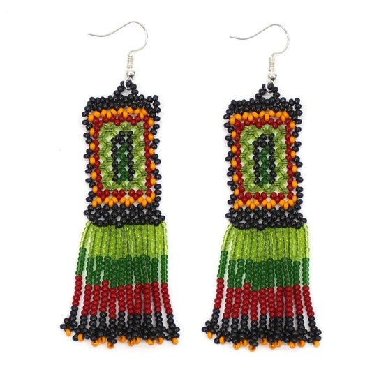 Enclosure For Ceremonial Dances Beadwork Green Beaded Earrings