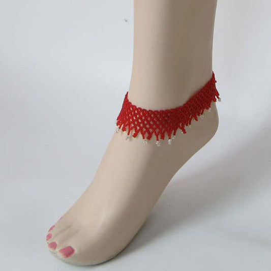 Iris Red Seed Beads Beaded Stretchable Anklet