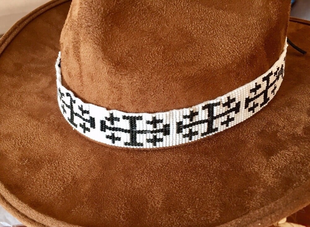 White Black Bead Work Beaded Cowboy Hat Band Belt