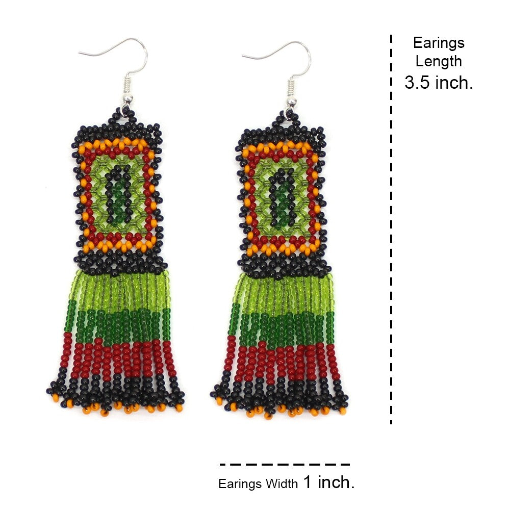 Enclosure For Ceremonial Dances Beadwork Green Beaded Earrings