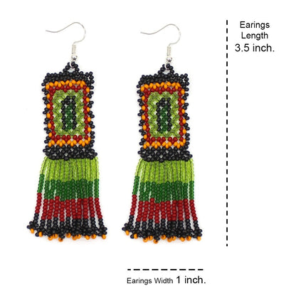 Enclosure For Ceremonial Dances Beadwork Green Beaded Earrings
