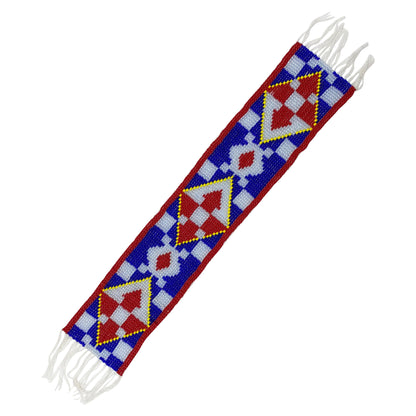 10X2" Blue Red White Seed Beads Geometric Art &amp; Craft Beaded Strip