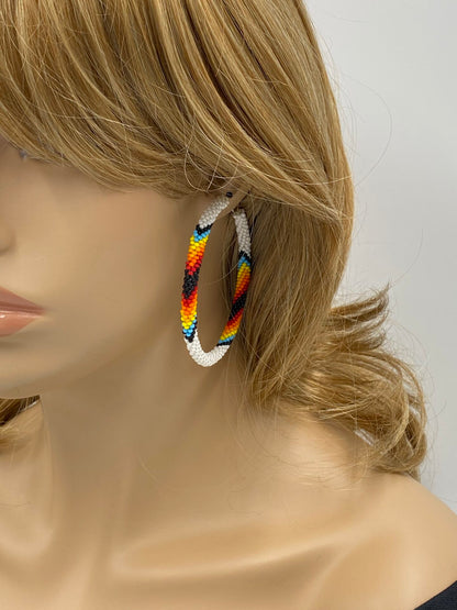 Handmade Beaded 3 inch Hoop Round Earrings Liver back for Women All Season