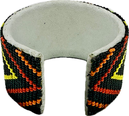 Handmade Black Geometric pattern Leather Cuff Bracelet