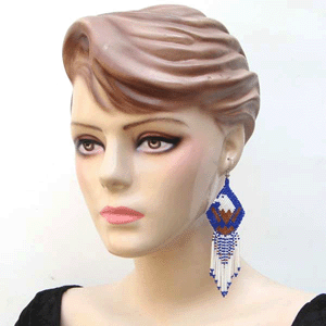 Handmade Beaded Blue Seed Bead Eagle Big Earrings