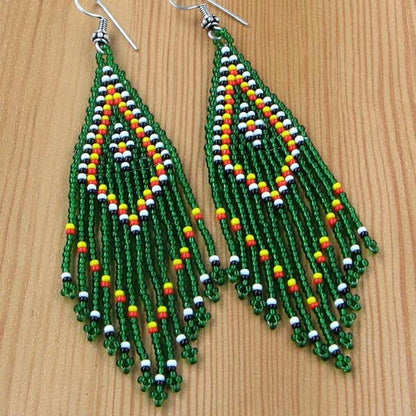Handmade Beaded Green Seed Bead Big Earrings