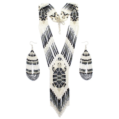 Turtle Grey Chunky Native Style Inspired Beaded Necklace Earrings Set
