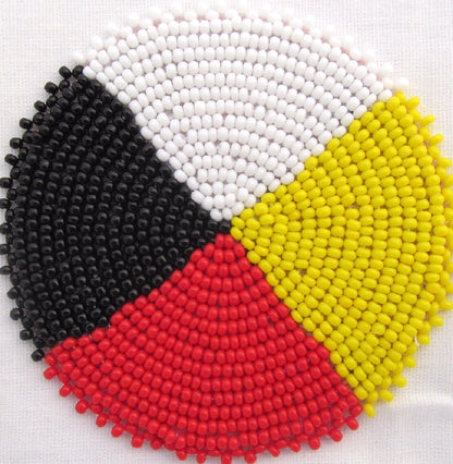 4 Directions Handmade Red Black White Yellow Beaded Rosette 2-1/2 Inch