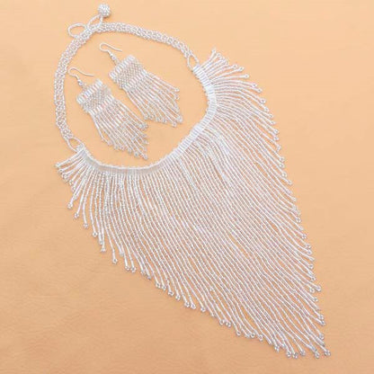 Handmade Beaded Silver Tone Seed Bead Bib Necklace