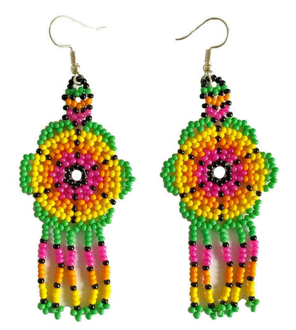 Native Style Handmade Ethnic Flower Green Beaded Chandelier Earrings E61/10