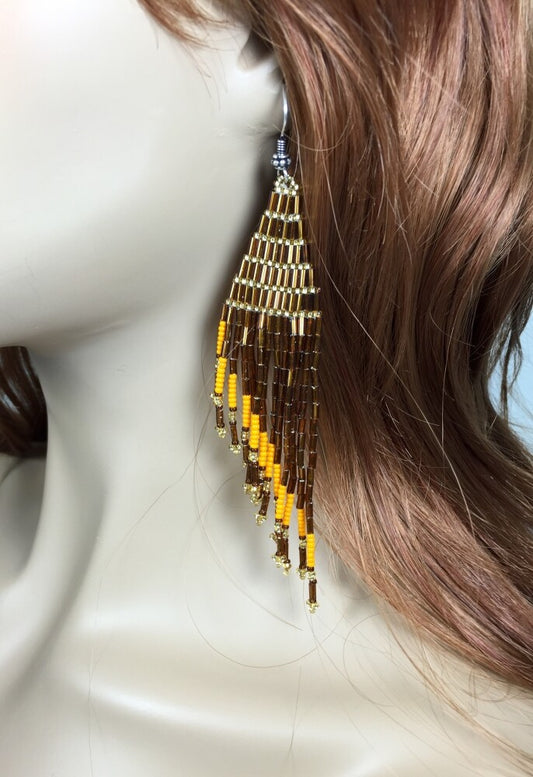 Handmade Brown Orange Handmade Beaded Fashion Earrings
