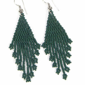 Handmade Beaded Green Seed Bead Bib Necklace Earrings Set