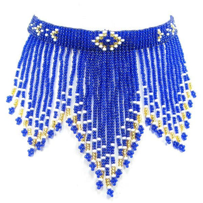 Handmade Beaded Blue Seed Bead Choker Necklace