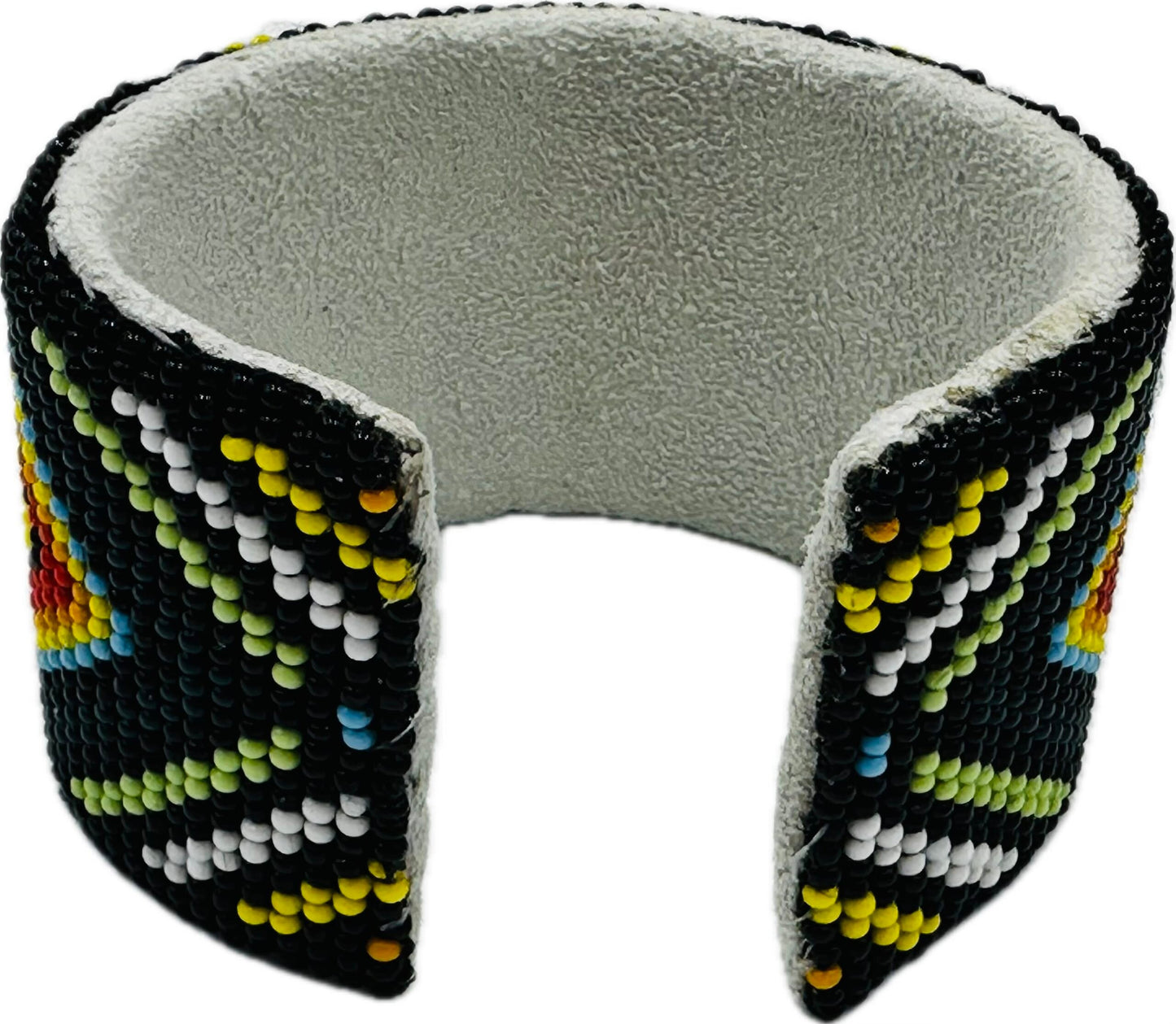 Handmade beaded Black Multicolored leather cuff bracelet