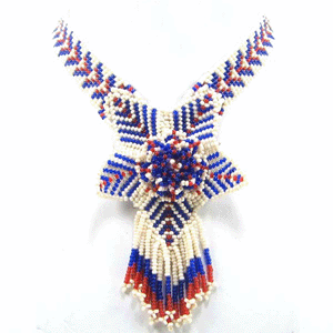 Handmade Beaded Cream Blue Seed Bead Statement Necklace Earrings Set