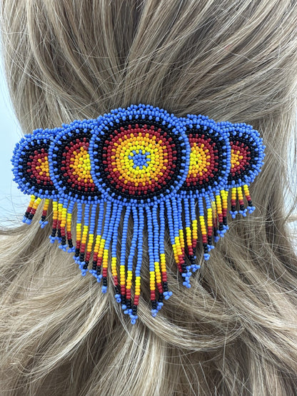 Handmade beaded Lavender, Black Native style fringe French barrette