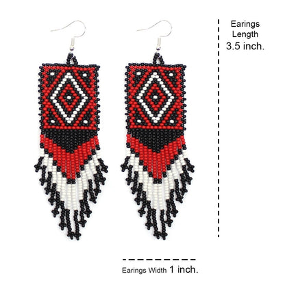 Handmade Beaded Black Red Seed Bead Medicine Mens Eye Big Earrings
