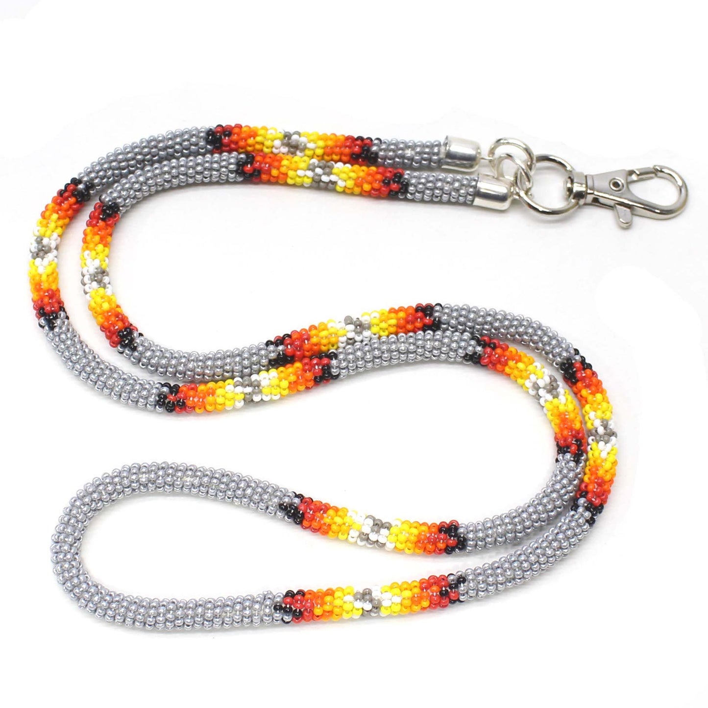 Handmade beaded Grey rope style lanyard