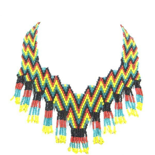 Vibrant Multicolor Zigzag Beaded Choker Bib Necklace