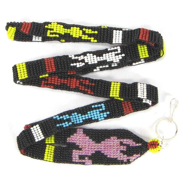 Black Pink Blue Yellow Horse Beadwork Beaded Lanyard