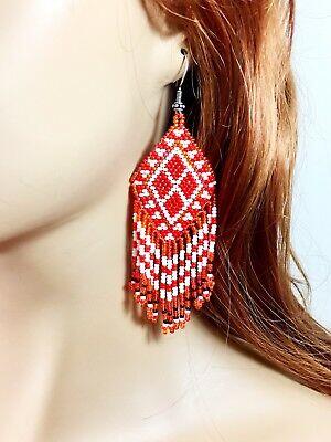 New Handcrafted Fashion Orange Beaded Big Hook Drop/Dangle Earrings Usa Seller