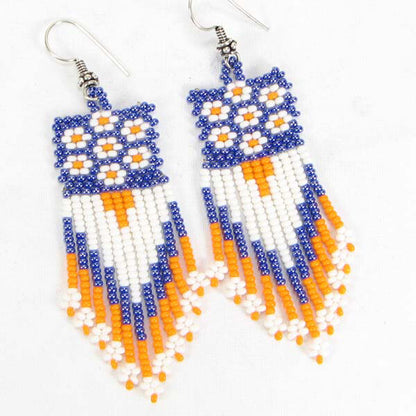 Handmade Beaded Blue Orange Seed Bead Big Earrings
