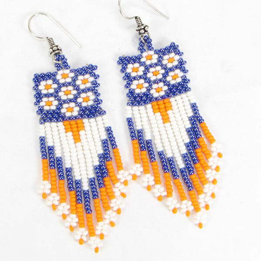 Handmade Beaded Blue Orange Seed Bead Big Earrings