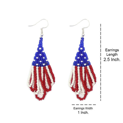 Handmade Beaded Red White Blue Patriotic Earrings