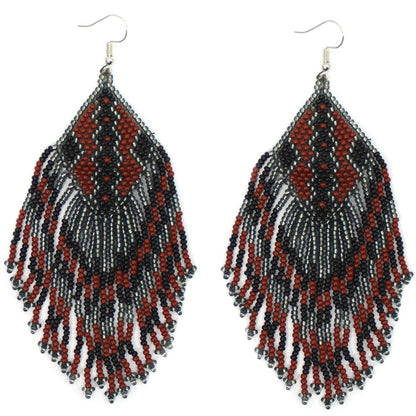 Handmade Beaded Brown Grey Seed Bead Big Earrings