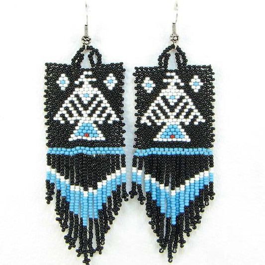 Handmade Beaded Black Seed Bead Earrings Eagle Beadwork