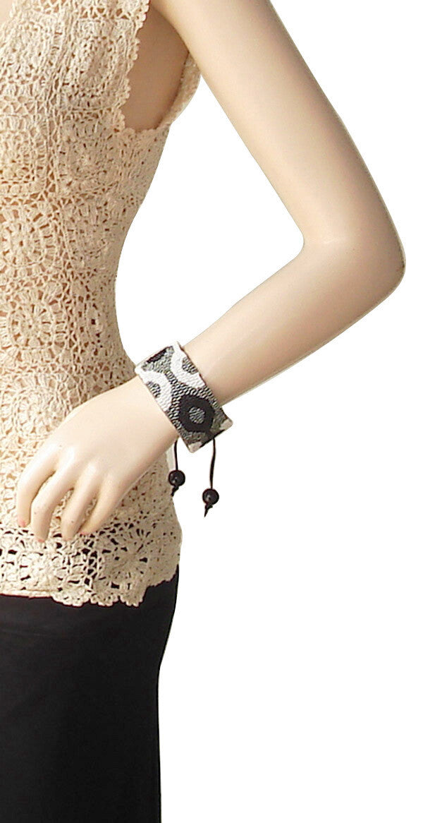 Handmade beaded Grey, White soft cuff bracelet adjustable