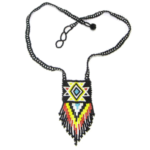 Handmade Beaded Black Multicolored Seed Bead Necklace