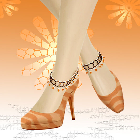 Black White Seed Beads Stretchable Anklet