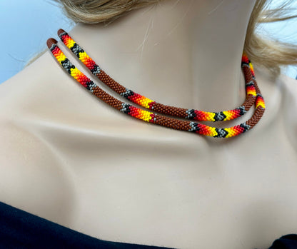 Handmade Beaded Brown Rope double layered necklace