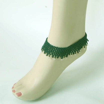 Green Seed Beads Beaded Stretchable Anklet