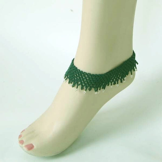 Green Seed Beads Beaded Stretchable Anklet