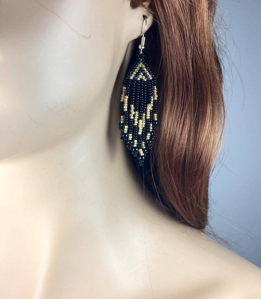 Handmade Small Black Beaded Fashion Earrings