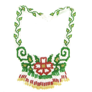 Handmade Beaded Green Seed Bead Long Necklace Earrings Set