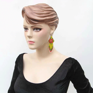 Yellow Red Beaded Flower Beadwork Earrings