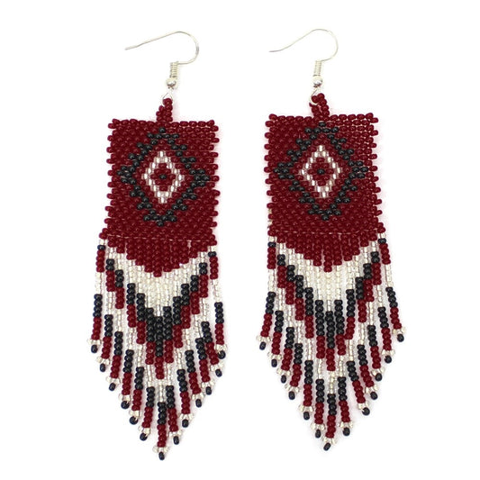 Handmade Beaded Red Seed Bead Native Style Earrings