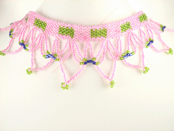 Handcrafted Pink Green Choker Necklace Earrings Set - Lightweight and Elegant