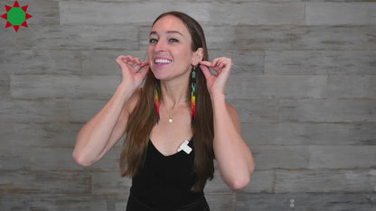 Black Fire Color Glass Seed Beads Beaded Extra Long Earrings 7.5 Inch